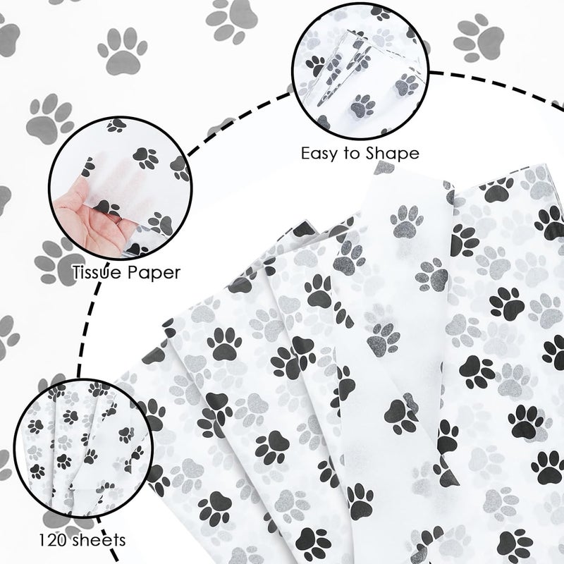 Ethanberg 120 Sheets Gift Wrapping Tissue Paper Bulk, Black Dog Paw Print Tissue Paper for Gift Bags, Decorative Art Papers for DIY Crafts Wedding Birthday Baby Showers Holiday Party Decor, 20x14 Inches - Image 3